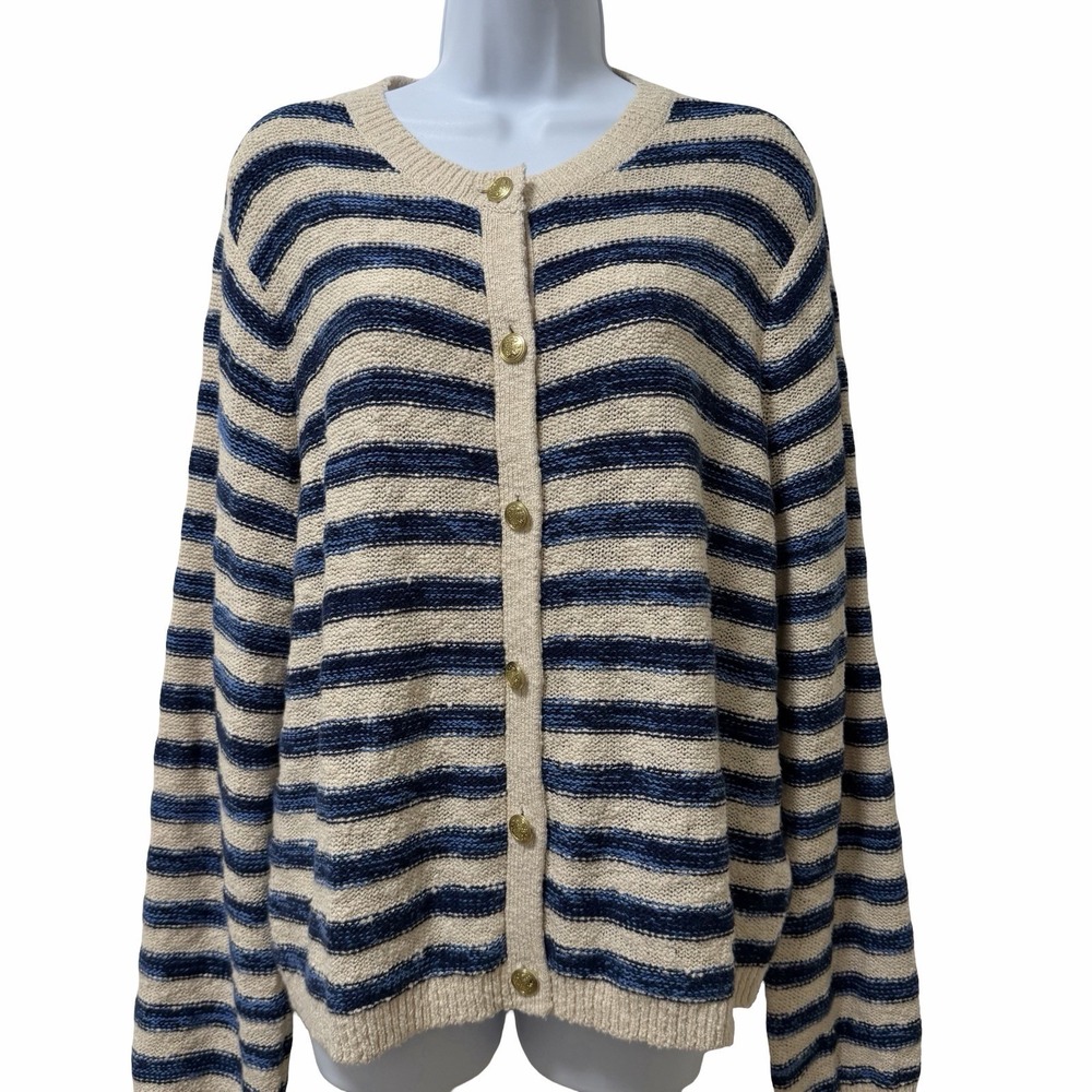 J Crew Womens Lady Navy Striped Cardigan Size XL Gold Buttons Nautical‎ Preppy